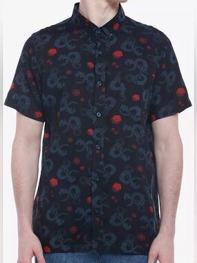 HOT TOPIC Dungeons & Dragons Logo Woven Mens Button-Up Black Sz M